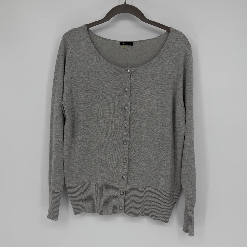 Vila Milano Womens Gray Button Front Scoop Neck Knit Cardigan Sweater Size L